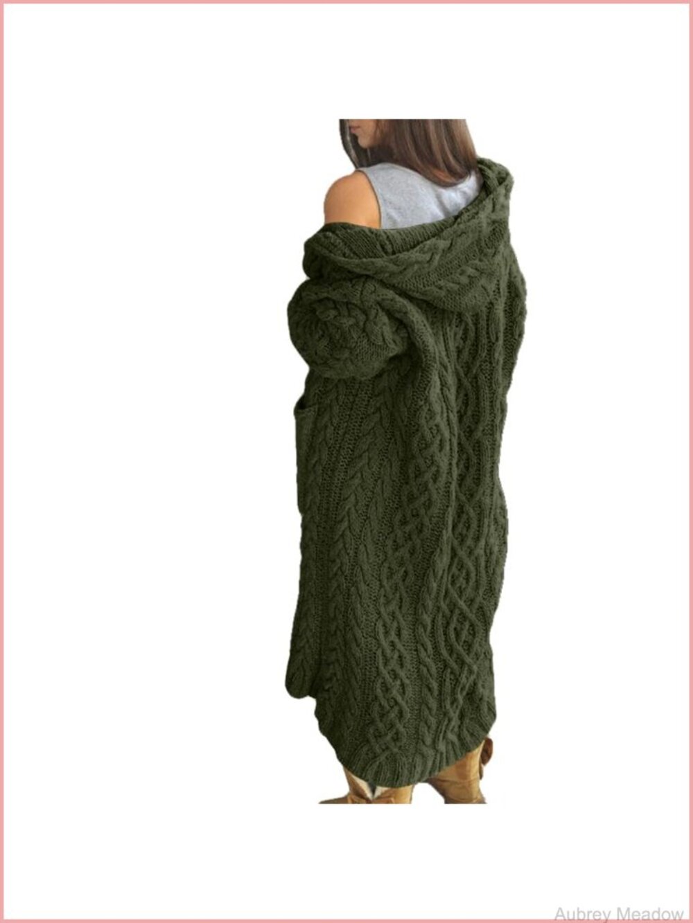 Long Cable Knit Open Front Cardigan Sweater Women Chunky Hooded Duster with